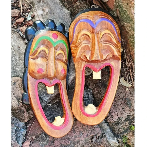 Vtg Comical Korean Hand Carved & Painted Hahoe Tal and Talchum Wood Masks 8 inch - Picture 6 of 7